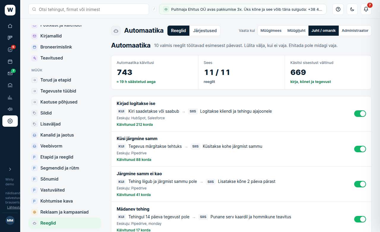 Reeglid (automaatika): ekraanipilt Winlyst